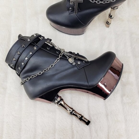 Muerto Finger Bone High Heel Ankle Boots Charm Chain Demonia 1001 - Picture 11 of 16